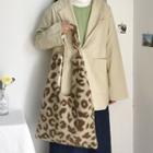Leopard Print Fleece Crossbody Bag