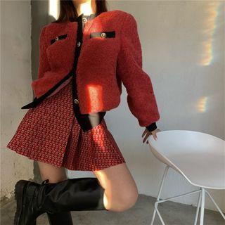 Contrast Trim Cardigan / A-line Skirt