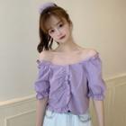 Frilled Trim Puff-sleeve Cropped Blouse