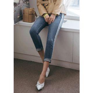 Fringed Contrast-trim Skinny Jeans
