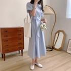 Tie-waist Elbow-sleeve Maxi A-line Dress