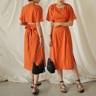 Cutout-back Tie-waist Slit-side Dress