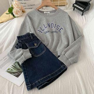 Lettering Sweatshirt / Denim Mini Skirt