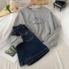 Lettering Sweatshirt / Denim Mini Skirt