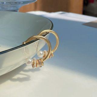Faux Pearl Rhinestone Alloy Hoop Earring 1 Pair - Earrings - S925 Silver - Gold - One Size