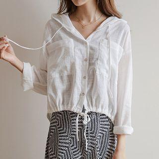 Hooded Dip-back Tie-hem Shirt