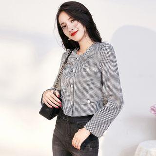 Plaid Cropped Button Jacket