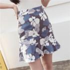 Ruffle Hem Floral Print A-line Skirt