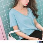 Short Sleeve V-neck Ring Accent T-shirt