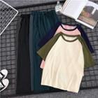 Set: Elbow-sleeve Raglan T-shirt + Striped Wide-leg Pants