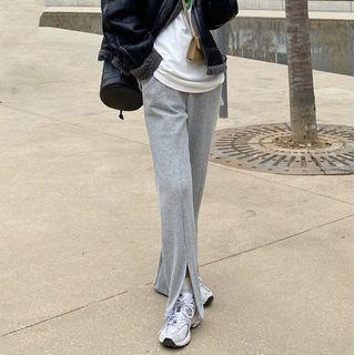 Plain Slit Straight Leg Pants