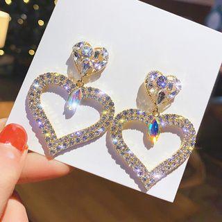 Rhinestone Heart Dangle Earring 1 Pair - Silver Needle - Heart - One Size