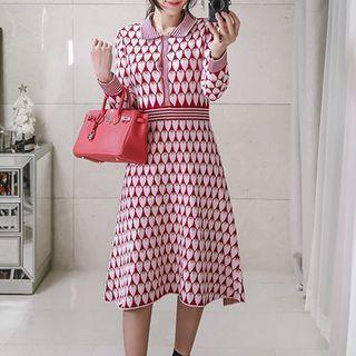 Long Sleeve Gathered-waist A-line Sheath Dress