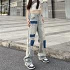 High Waist Patched Distressed Straight Leg Jeans