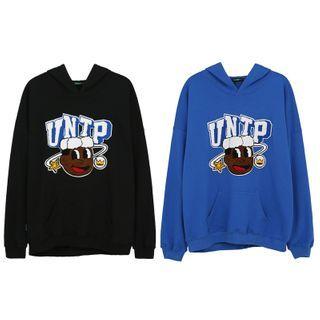 Lettering Cartoon Applique Hoodie