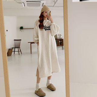 Drop-shoulder Letter Long Sweatshirt Dress