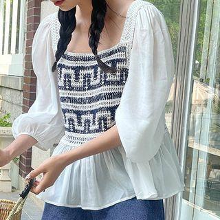 Panel Woven Short-sleeve Top