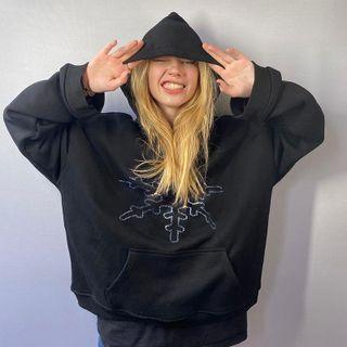 Long Sleeve Rhinestone Loose-fit Hoodie