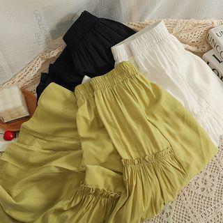 Ruffle-trim Plain Midi Skirt