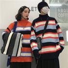 Couple Matching Mock Neck Stripe Sweater