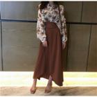 Floral Long Sleeved Chiffon Blouse / A-line Midi Skirt