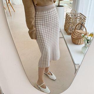 Check Knit H-line Midi Skirt