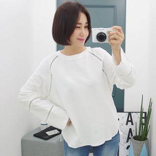 Raglan-sleeve Punched T-shirt White - One Size