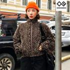 Plus Size Leopard Short Jacket Beige - One Size
