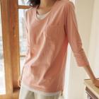 Patch-pocket Layered-trim T-shirt
