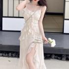 Spaghetti Strap Asymmetrical Ruffled Slit A-line Dress