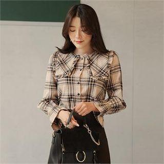 Frilled Sailor-collar Plaid Blouse