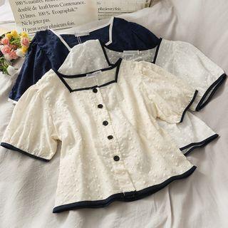 Eyelet Contrasted Crop Blouse