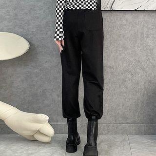Lettering Checkerboard Waistband Baggy Pants