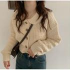 Long-sleeve Buttoned Knit Top Beige - One Size