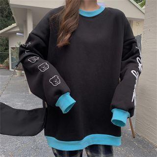 Contrast Trim Lettering Cartoon Print Sweatshirt