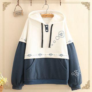 Cat-face Embroidered Fleece-lined Hoodie