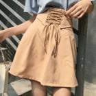 Lace Up Front A-line Skirt / Plain Off Shoulder Short Sleeve Blouse
