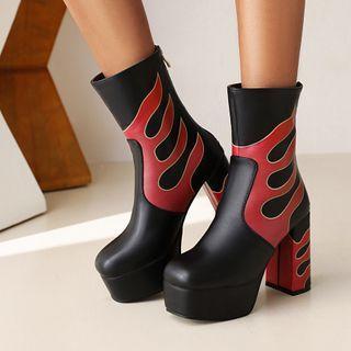 Chunky Heel Platform Printed Short Boots