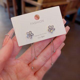 Rhinestone Floral Drop Earring E4682 - 1 Pair - Silver - One Size