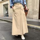 Button-trim Maxi Skirt With Belt Beige - One Size
