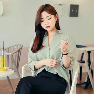 Open-placket 3/4-sleeve Shirt