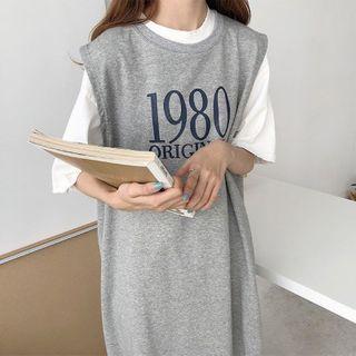 Elbow-sleeve T-shirt / Letter Tank Dress / Set