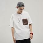 Elbow-sleeve Applique Printed T-shirt