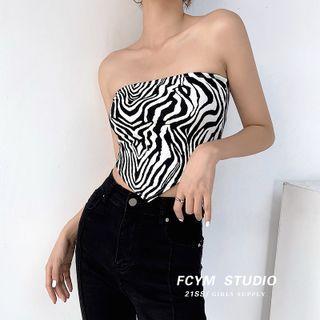 Asymmetrical Zebra-print Tube Top