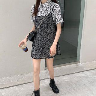 Floral Short-sleeve Shirt / See-through Sleeveless Dress