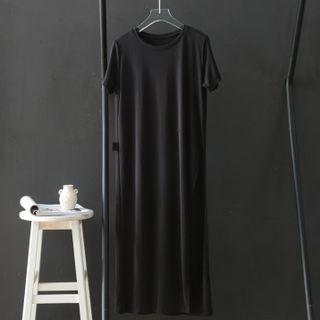 Slit Midi Shift T-shirt Dress Black - One Size