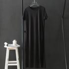 Slit Midi Shift T-shirt Dress Black - One Size