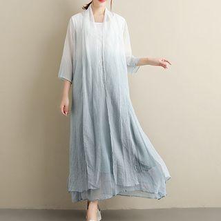 Set: Crew-neck Maxi Tank Dress + Open-front Long Jacket