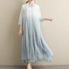 Set: Crew-neck Maxi Tank Dress + Open-front Long Jacket