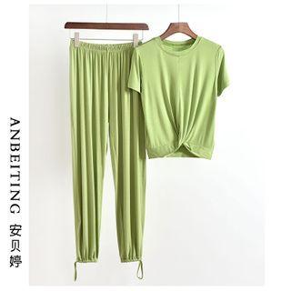Loungewear Set: Twist Short-sleeve T-shirt + Harem Pants
